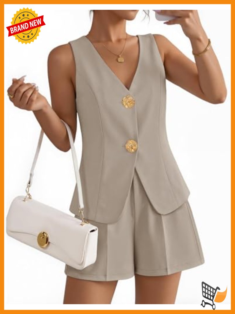 Women's 2 Piece Short Set Vest Top & Shorts Business Casual Summer Outfit